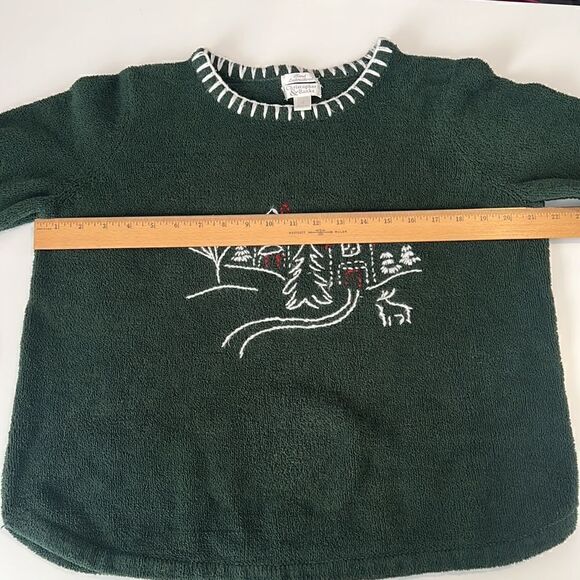 Christopher & Banks Hunter Green Hand Embroidered Winter Theme Pullover Size  XL - Picture 7 of 10
